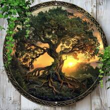Vintage Tree Of Life Round Aluminum Wall Art, High-Quality 2D Print Decorative Sign Perfect Gift For Housewarming & Art Lovers--Wall Sculptures - Multicolor - View 2
