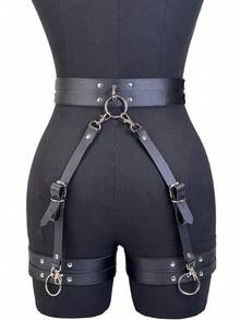 1 件性感女式腿带吊袜带，宽皮革束缚内衣大腿金属扣哥特式节日狂欢装，适合万圣节情人节日常穿着 - 彩色 - 查看 2