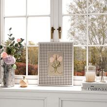 1 pezzo Stampa artistica a parete bianca senza cornice con tulipano, cartellone floreale con motivo a scacchi marrone in stile cottage, decorazione minimalista da fattoria per soggiorno/camera da letto/camera da letto, decorazione primaverile botanica per la stanza, regalo perfetto (stampe da parete, cartellone funky, ritorno a scuola)