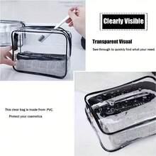 High Quality Fashion Women & Girls Large Capacity Zipper Closure Travel Makeup Organizer Bag, Easy To Clean PVC Cosmetic Pouch, Toiletry Bag, Travel Friendly, TSA Approved