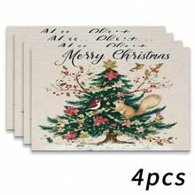 4件套圣诞主题餐垫，以简约的圣诞树和松鼠图案为特色，饰有圣诞球和鲜花，适合日常用餐、节日餐桌装饰、厨房装饰和家庭聚会装饰。它也是节日餐桌装饰的绝佳选择，最适合圣诞节使用。 - 彩色 - 查看 35