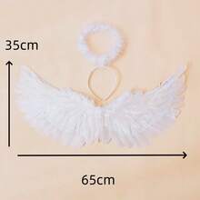 6 件天使翅膀和光环头带，带魔杖天使角色扮演女孩万圣节服装派对用品，黑白