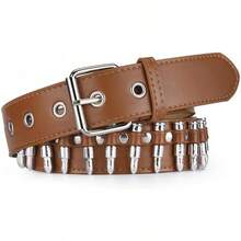 Studded Belt, Metal Punk Rivet Belt With Bright Studs Women And Men - Brown - View 5