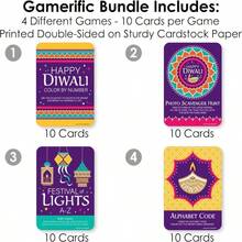 40pcs Big Happy Diwali, 4 Festive Lights Party Games, Diwali Party Game Set, 10 Cards Per Set, Double-Sided Printing, Diwali Game Bundle - Multicolor - View 5