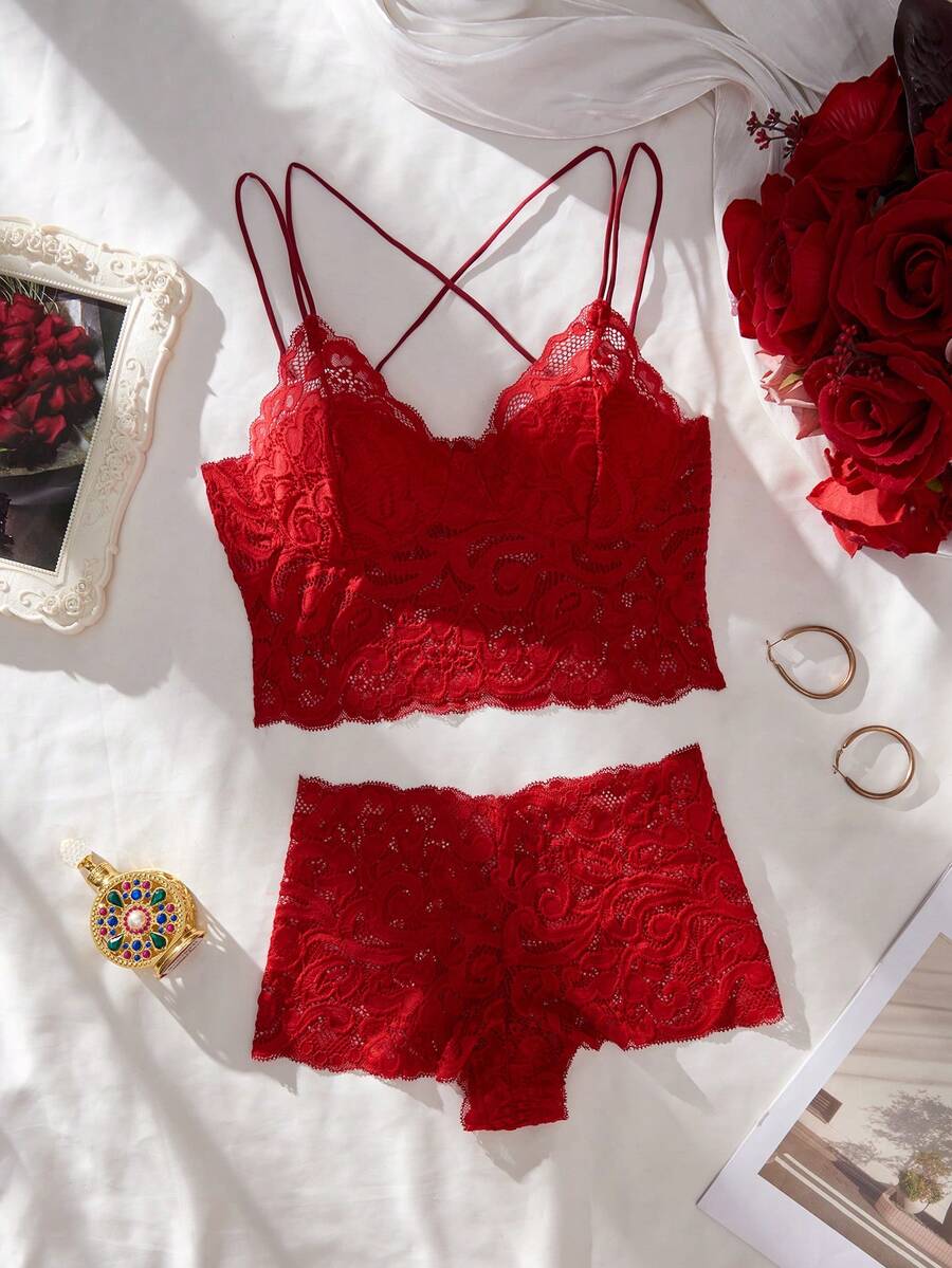 Rotes Spitzen-Lingerie-Set, klassischer Charme, Baddie-Look