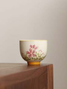 1/2/6 piezas Tazas de té de cerámica con patrón de orquídea, tazas de té Gongfu con borde floral pintado a mano, tazas para cata de té, adecuadas para reuniones, té de la tarde, recibir invitados, regalo - Multicolor - Ver 10