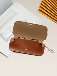 1pc Unisex Maillard Leather Portable Lightweight Snap Eyeglass Case, Can Be Hung On Bags, Convenient To Carry, Suitable For Multiple Scenarios - Black - View 4