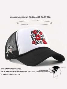1pc Men's Lip Embroidery Trucker Hat With Star Mesh, Fashionable Outdoor Sun Protection Baseball Cap For Spring, Autumn Travel, Beach Holiday - Multicolor - View 3