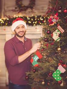 20pcs/10pcs Of Unfinished Wooden Christmas Ornaments, Wooden Christmas Tree Hanging Ornaments For DIY Handicrafts, Christmas Stockings, DIY Wooden Handicraft Hanging Decoration Kits, Wooden Plate Decorations, Home Autumn And Winter, Christmas Hanging Ornaments, Christmas Hanging Decorations, Handicrafts Hanging Decorations