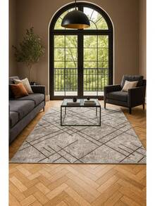 现代图案地毯 - 多种颜色，柔软，可洗，防滑，适合家庭使用（土耳其制造） - 灰色 - 查看 1