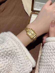 1件装女士简约休闲优雅复古中东风格手镯手表，复古金色 - 金色 - 查看 2