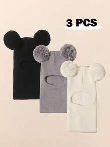 1pc Infant/Toddler Newborn Black Cute Knit Double-Ball Balaclava Ski Mask Hat, Suitable For Winter, Warm And Casual, Baby Boy Girl Kids Beanie Hat For Outdoor & Daily Use - Multicolor - View 16