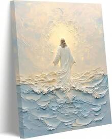 KKJ Arte de Pared en Lienzo de Jesús y el Cordero: Jesús Conduce a los Corderos Perdidos a Casa, Cristianismo Buen Pastor, Impresión de Póster Art Deco para Iglesia, Dormitorio, Decoración del Hogar - transparente - Ver 2