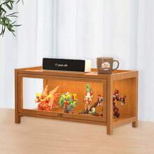 Teal Bamboo Curio Cabinet With Acrylic Doors - Modern Bedroom/Living Room Display Stand For Figures & Decor (23.6x12.6x15.75 Inch) - Multicolor - View 2