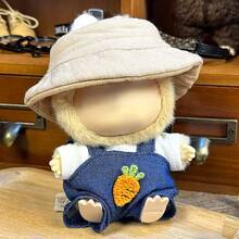 Ropa de muñeca de 6.69 pulgadas, compatible con Labubu, 1 set de accesorios - Sombrero de cubo de moda, top, pantalones con tirantes, mono, adecuado para muñecas de 6.69 pulgadas, accesorios lindos de BuLabu para jugar y exhibir (muñeca no incluida)