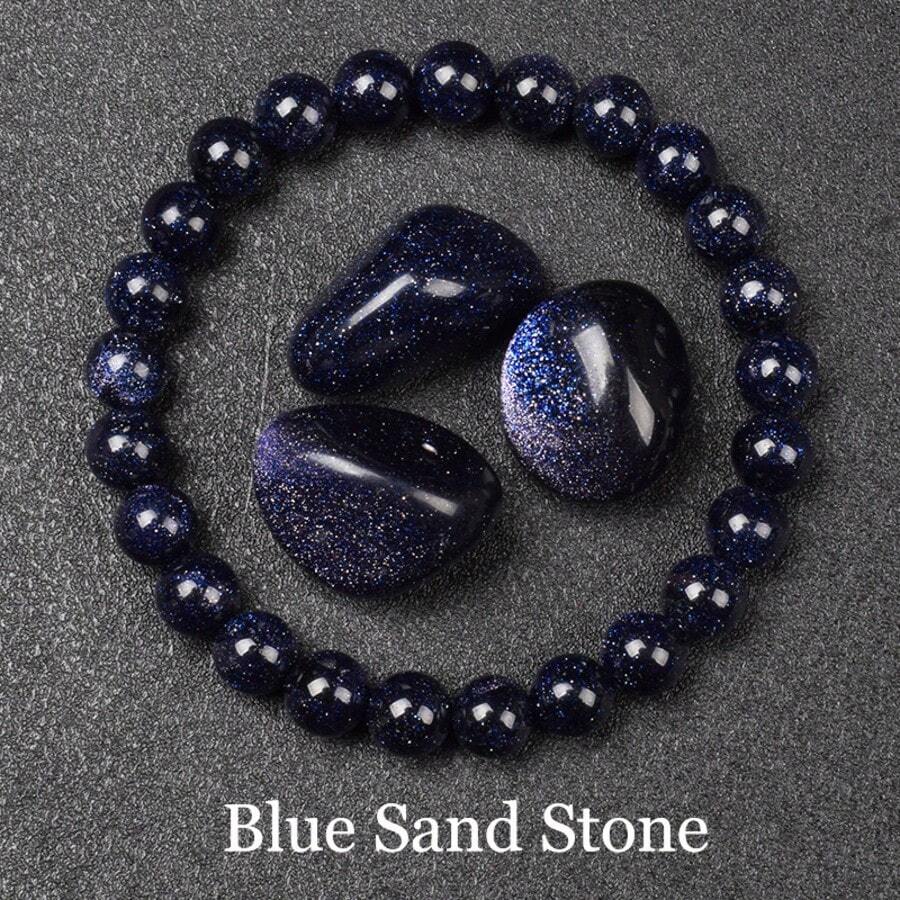 Natural Handmade Blue Sandstone Beaded Bracelet, Suitable For Both Men And Women, Can Relieve Stress, Wear Daily, Relieve Anxiety, Also A Great Gift For Holidays - Royal Blue - View 1
