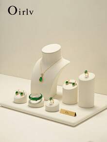 Oirlv 1PC Beige Jewelry Counter Display Set Props Shop Cabinet Display For Necklace Earring Ring Jewelry Stand Storage Organizer Set