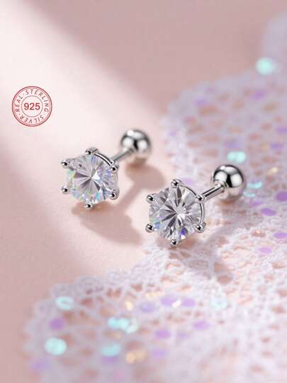 Artepollo 1 件 925 纯银锆石耳钉，璀璨夺目，螺旋耳钉不会脱落，礼盒包装，优雅精致，适合日常或节日佩戴，适合送给女孩、朋友、返校的礼物