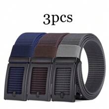 3 piezas Cinturón de lona con hebilla automática de moda para hombres, cinturón minimalista multiusos para aventuras al aire libre, regalo para padre/novio, accesorios de otoño-invierno, adecuado para adolescentes, jóvenes, hombres, uso casual, al aire libre, atlético, vacaciones, regalos de graduación, cumpleaños, uso diario, Halloween, casual, negocios, calle, bohemio, occidental, al aire libre, regalo para hombres, esposo, novio, padre, papá, Navidad