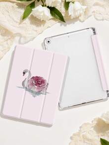 Pink Swans And Peonies IPad Case Compatible With IPad Air 4/5 10.9 Inch, IPad 7/8/9th 10.2 Inch, Built-In Pencil Slot Compatible With Samsung Tab S6 10.4 Inch, Tab A7 Lite 8.7 Inch, Ins Style Leather Case, Back To School, Valentine's Day, New Year Gift