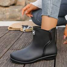 时尚可爱女士雨靴，韩版户外防水防滑软底舒适雨鞋 - 黑色 - 查看 2