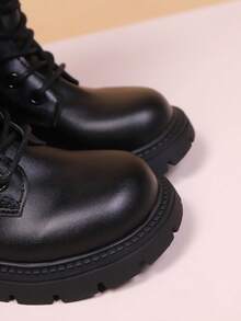 1 双女童时尚、可爱、优雅、校园风圆头侧拉链靴 - 黑色 - 查看 6