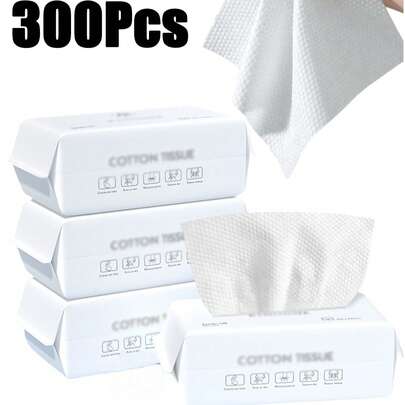 300/200/100片一次性毛巾加厚加大洗脸巾柔软卸妆湿巾干性护肤卸妆配件适合敏感肌肤干湿两用无纺布柔软洗脸巾海滩度假必备方便旅行。