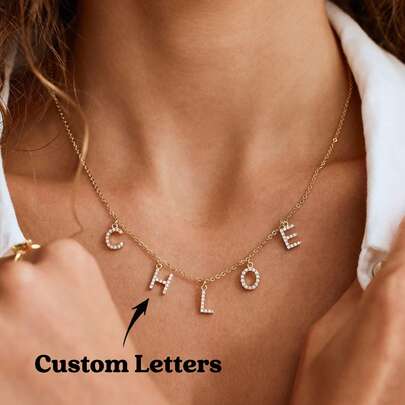 Collier pendentif personnalisé avec lettre, collier avec lettre en diamants pavés, collier avec lettre de nom personnalisé, incrusté de cubic zirconia cubiques, cadeau pour elle