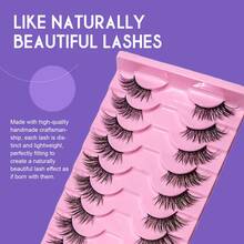7pcs/10pcs Transparent Stem Half-Strip Eyelashes, Natural Cat Eye Makeup, Extended Tail Lashes, Fluffy Soft Faux Mink Lashes, Natural Makeup, Suitable For Daily Makeup, Beauty Blogger Makeup YP003 - Black - View 4