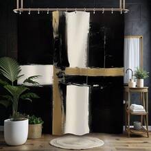 Abstract Modern Shower Curtain Minimalist Neutral Contemporary Black White Brushstroke Art Oil Painting Waterproof Bathroom Curtain With Hooks, Winter Christmas Shower Curtain For Bathroom, Bathroom Shower Curtain Set, Home Shower Curtain, Shower Drape, Shower Curtains For Living Room, Door Curtain, Room Divider Curtains, Long Shower Curtain, Fabric Shower Curtain With Hangers, Curtains For Bedroom, Curtain Gifts For Women, Bath Curtain Gifts For Mom, Christmas Gifts, Bathroom Decor, Room Decor, Home Decor, Christmas Decor - 彩色 - 查看 1