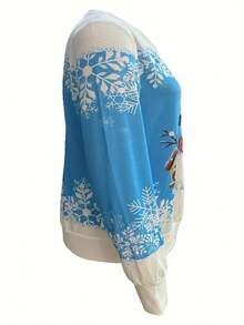 بلوزة رياضية بياقة طاقم وأكمام طويلة مطبوعة بتصميم رجل الثلج للمرأة ذات المقاسات الكبيرة، وصول جديد لعيد الميلاد