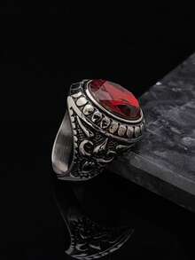 欧美流行手工高品质男士316不锈钢红宝石戒指 - 紅色 - 查看 6