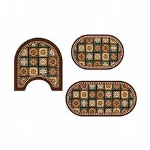 1/3pcs Set Brown Floral Tile Non-Slip Water Absorbent Bathroom Mat, Silica Gel Retro Pattern Bath Mat, U-Shaped Toilet Mat And Vanity Mat, 2.5mm Thickness Entryway Decor Bathroom Kitchen Decor Kitchen Rug - Gạch nâu - Xem 14