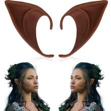 Brown Tan Dark Elf Ears Halloween Renaissance LARP Masquerade Fairy Cosplay Ears For Black Skin - B - Brown Short Elf Ears(1 Pair) - 查看 1