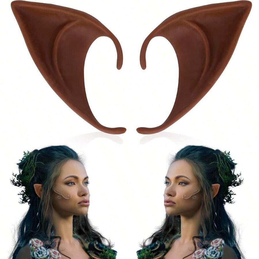 Brown Tan Dark Elf Ears Halloween Renaissance LARP Masquerade Fairy Cosplay Ears For Black Skin - B - Brown Short Elf Ears(1 Pair) - 查看 1