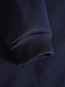 Men's Autumn/Winter Minimalist Mountain Slogan Print Pocket Drawstring Hoodie Sweatshirt - Navy Blue - View 7