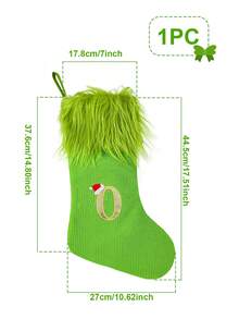 1pc Green Fluffy Christmas Stockings, Christmas Decorations Stocking Socks, Christmas Party Favors Gift Bags, Christmas Hanging Stocking Ornaments With A-Z Alphabet, Christmas Tree Decorations, Christmas Gift Ideas, Christmas Decorations 2025, Christmas Gift Packaging Bags, Christmas Tree Decorations, Home Decor, Room Decor, Winter Festival Fireplace Decor, Christmas Decor, Xmas Party Decor, Christmas Party Supplies