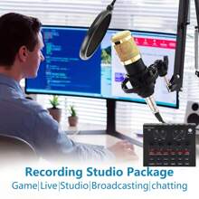 播客设备套装，带语音转换器和 BM800 电容麦克风的音频接口，非常适合录音、广播、直播的音频混音器（BM800-V8B） - QJH-V8 - 查看 11