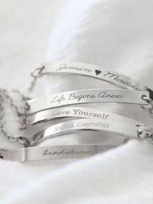 Personalized Bracelet,Fashion Engraved Name Letter Curved Bracelet For Women Men,Personalized Double-Sided Engraving Bracelet,Couple Gift Handmade Wrist Accessories Gift,Friendship Gift Birthday Gift,Halloween, Christmas Gifts - Multicolor - View 6