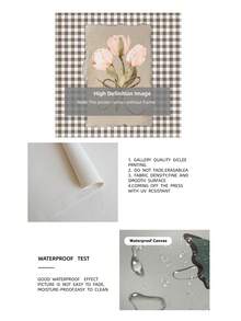 1 pezzo Stampa artistica a parete bianca senza cornice con tulipano, cartellone floreale con motivo a scacchi marrone in stile cottage, decorazione minimalista da fattoria per soggiorno/camera da letto/camera da letto, decorazione primaverile botanica per la stanza, regalo perfetto (stampe da parete, cartellone funky, ritorno a scuola)