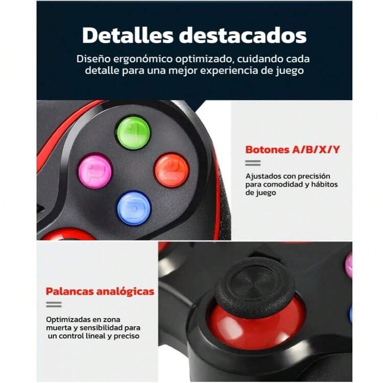 Control Inalámbrico Bluetooth Joystick V8 Para Pc Gamepad Recargable Para Android, IOS Y Windows Ideal para Juegos Móviles - Negro - Añade 7