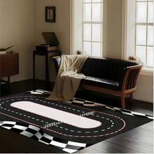 1pc Black & White Checkered Flag Pattern Rug With Racing Track Design, Doormat, Decorative Carpet, Living Room Carpet, Rug, Living Room Area Rug, Area Small Rug, Mat, Home Decor, Large Living Room Carpet, Living Room Home Decor, Room Decor, Washable Carpet Christmas Decor Kitchen Rug