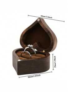 1 Stück Herzförmige Doppelring-Box aus Holz mit braunem Samtfutter - elegantes Schmuckgeschenk für Verlobung, Hochzeit, Jahrestag - dekoratives Design, Schmuckschatulle