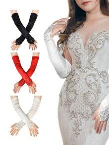 D EXCEED 1双女士长款蕾丝手套 - 适合下午茶派对、复古婚礼仪式、经典新娘配饰、复古鸡尾酒会和优雅主题舞会、万圣节 - 彩色 - 查看 12