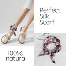 59 Silk Like Scarf Women's Fashion Square Neck Satin Scarfs Bag Hair Scarves 59 * 5.9" - Fs011-đen-đỏ-xám-ca rô - Xem 6