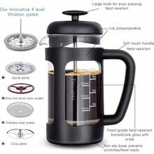 Cafetera de prensa francesa con vidrio de borosilicato, mango de agarre suave, 1000ml, negro - Negro - Ver 10