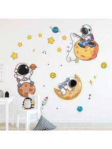 1 pezzo Adesivi murali astronauta per camera dei bambini, adesivi decorativi per pianeti e spazio per ragazzi, decalcomanie a tema galassia per cameretta neonati, decorazioni rimovibili per la stanza per il ritorno a scuola - Multicolore - Visualizzare 4