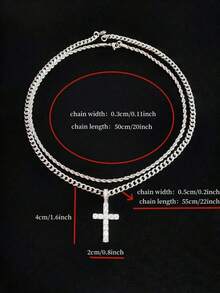 2pcs Set Of Men's Rhinestone-Decorated Cuban Twist Chain Necklace With Cross Pendant, Fashionable And Versatile Accessory For Men And Women, Perfect For Holiday Gifts