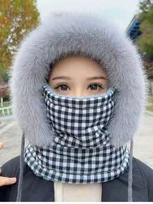 New Winter Windproof Cycling Thermal Equipment Thick Fleece Ear Protection Trapper Hat & Neck Warmer, Polyester Fiber