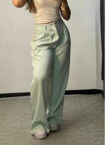 Calça Pantolona Alfaiataria Wide Leg - Verde Menta - Visão 4
